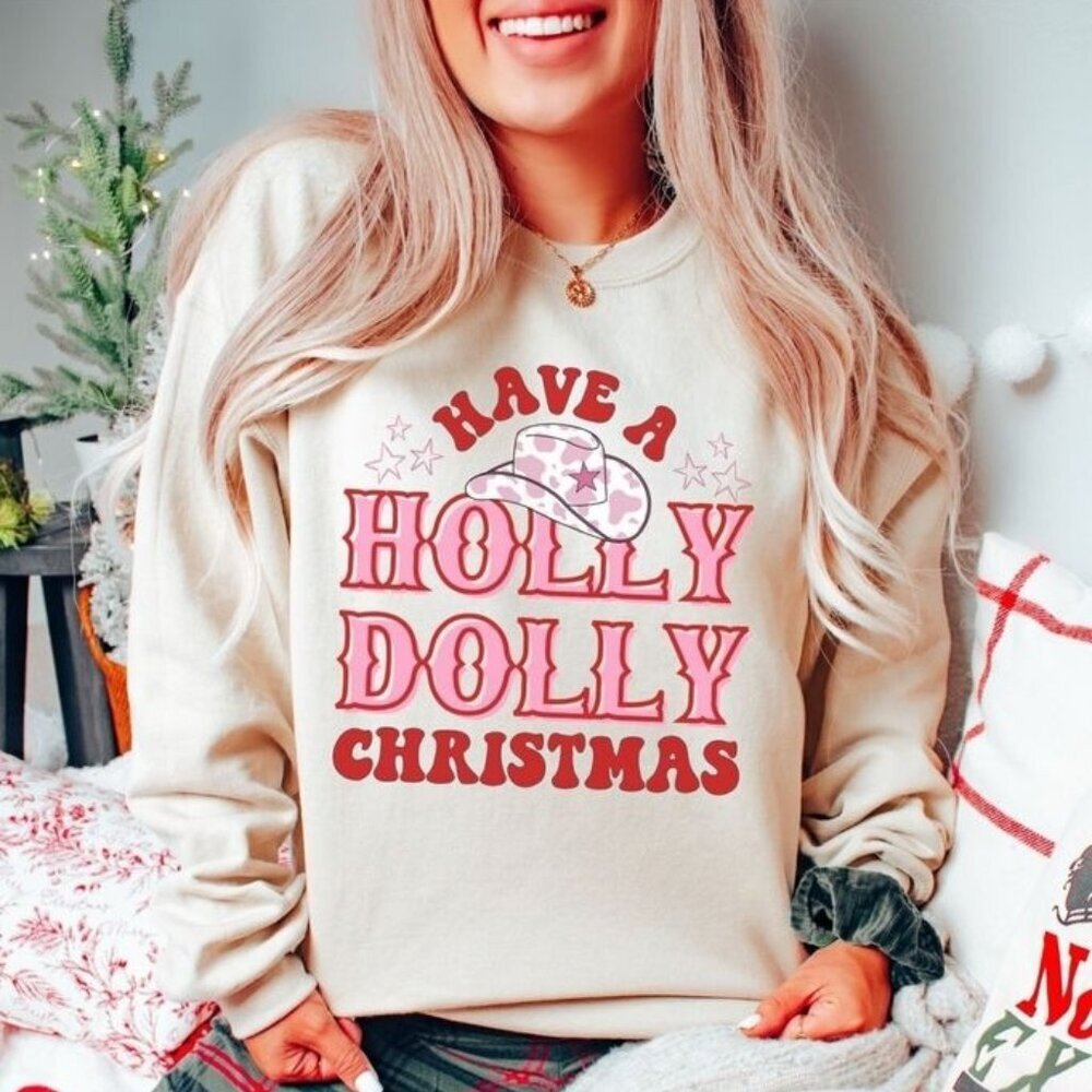 Holly Dolly Christmas Sweatshirt Western Dolly Parton Holiday Pullover Gift 05